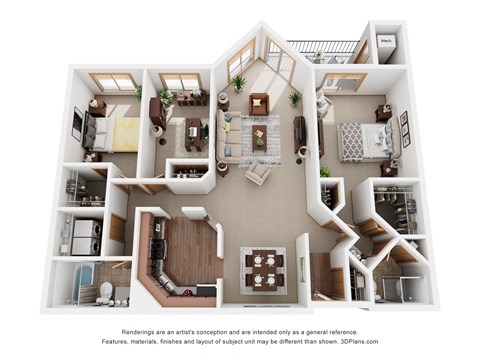 a 3d floor plan of a house with a bedroom and a living room